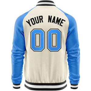 Custom Cream Powder Blue Varsity Full-Zip Raglan Sleeves Letterman Baseball Jacket