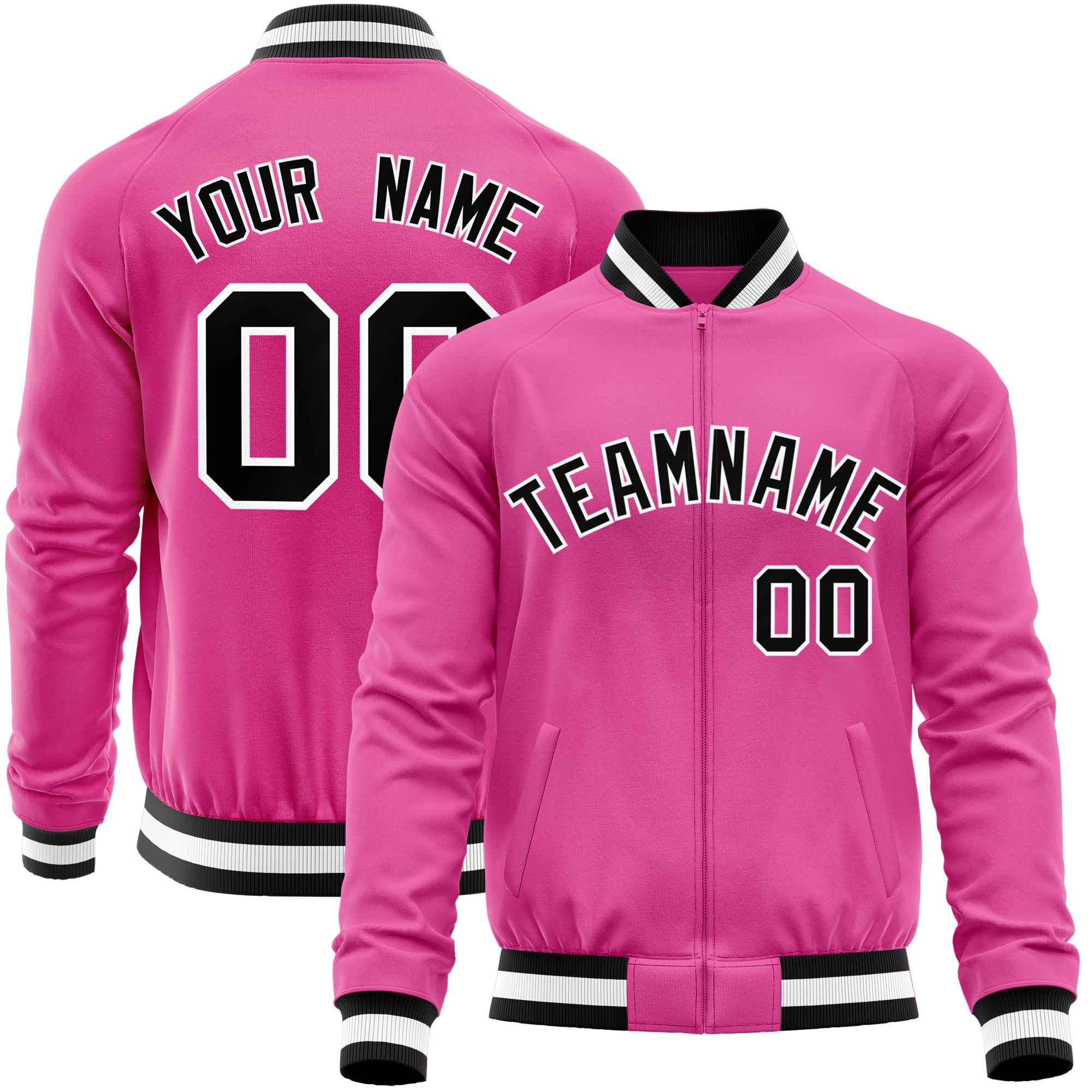 Custom Pink Black Varsity Full-Zip Classic Style Letterman Baseball Jacket