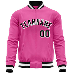 Custom Pink Black Varsity Full-Zip Classic Style Letterman Baseball Jacket