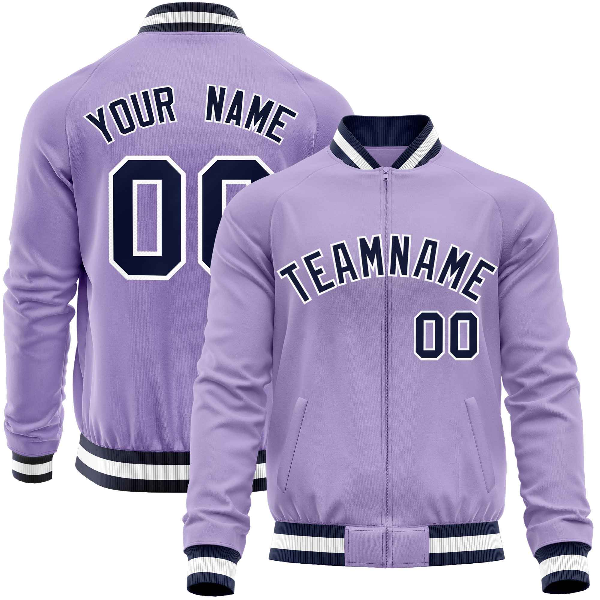 Custom Light Purple Navy Varsity Full-Zip Classic Style Letterman Baseball Jacket