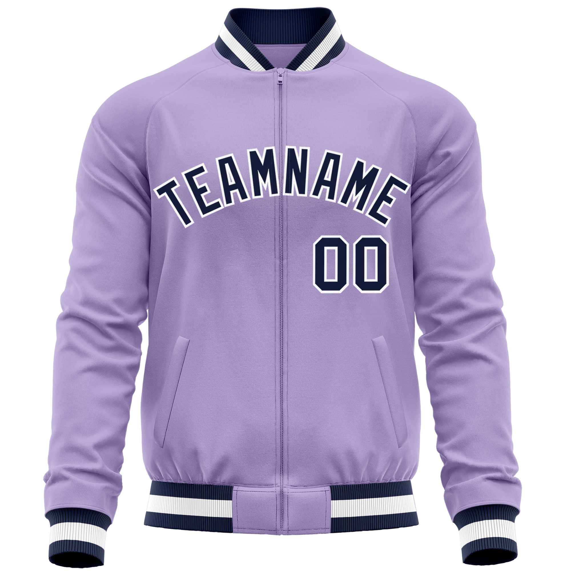 Custom Light Purple Navy Varsity Full-Zip Classic Style Letterman Baseball Jacket