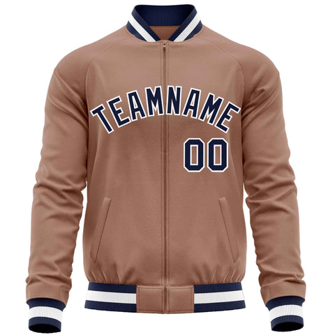 Custom Brown Navy Varsity Full-Zip Classic Style Letterman Baseball Jacket