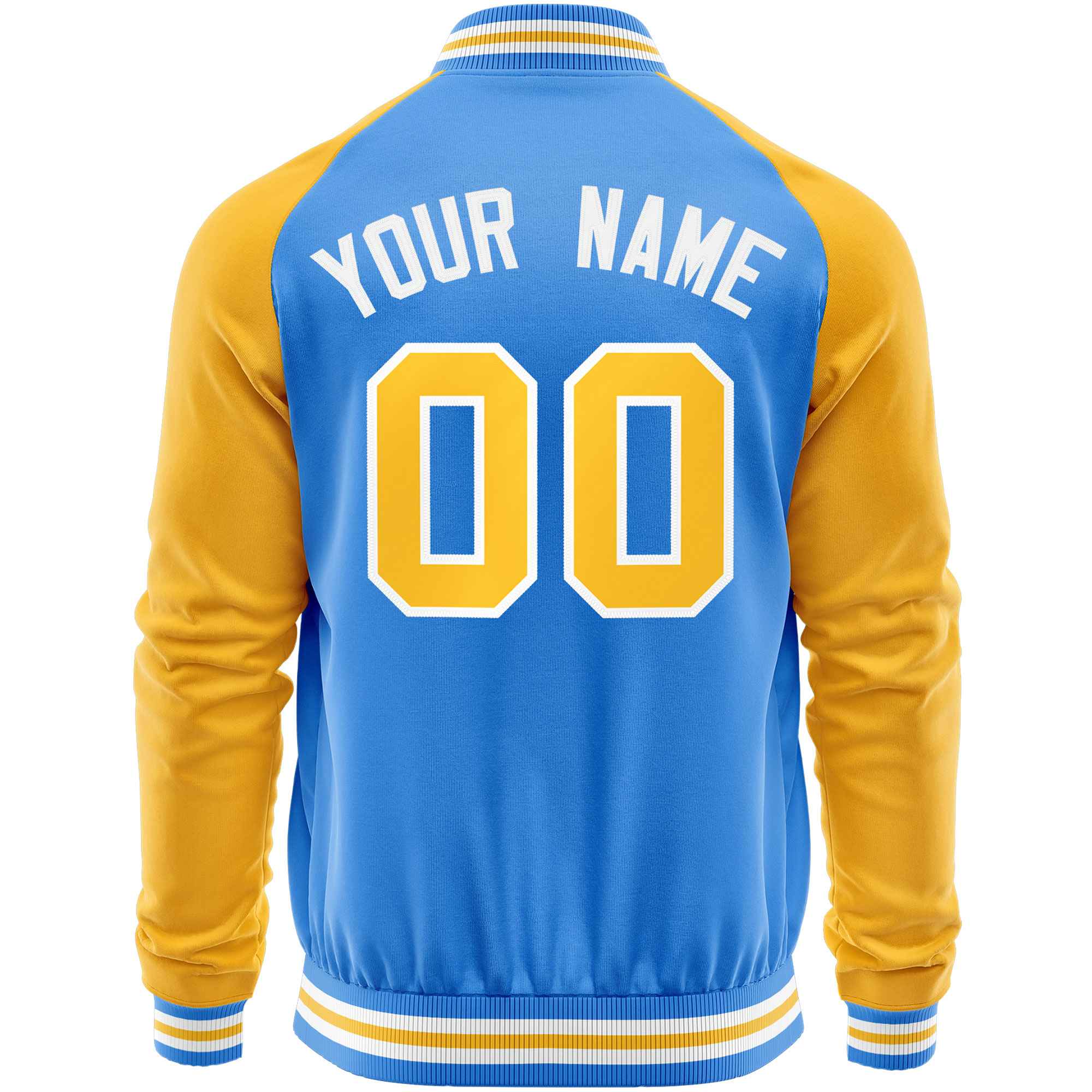 Custom Powder Blue Yellow Varsity Full-Zip Raglan Sleeves Letterman Baseball Jacket