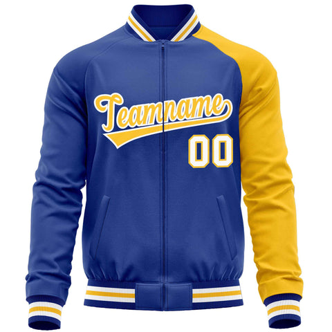 Custom Royal Yellow-Royal Varsity Full-Zip Raglan Sleeves Letterman Baseball Jacket