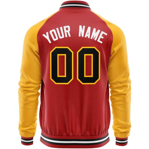 Custom Red Yellow Varsity Full-Zip Raglan Sleeves Letterman Baseball Jacket