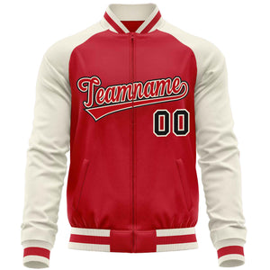 Custom Red Cream Varsity Full-Zip Raglan Sleeves Letterman Baseball Jacket