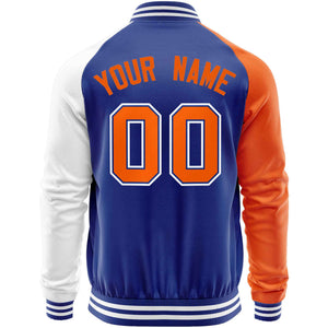 Custom Royal White-Orange Varsity Full-Zip Raglan Sleeves Letterman Baseball Jacket