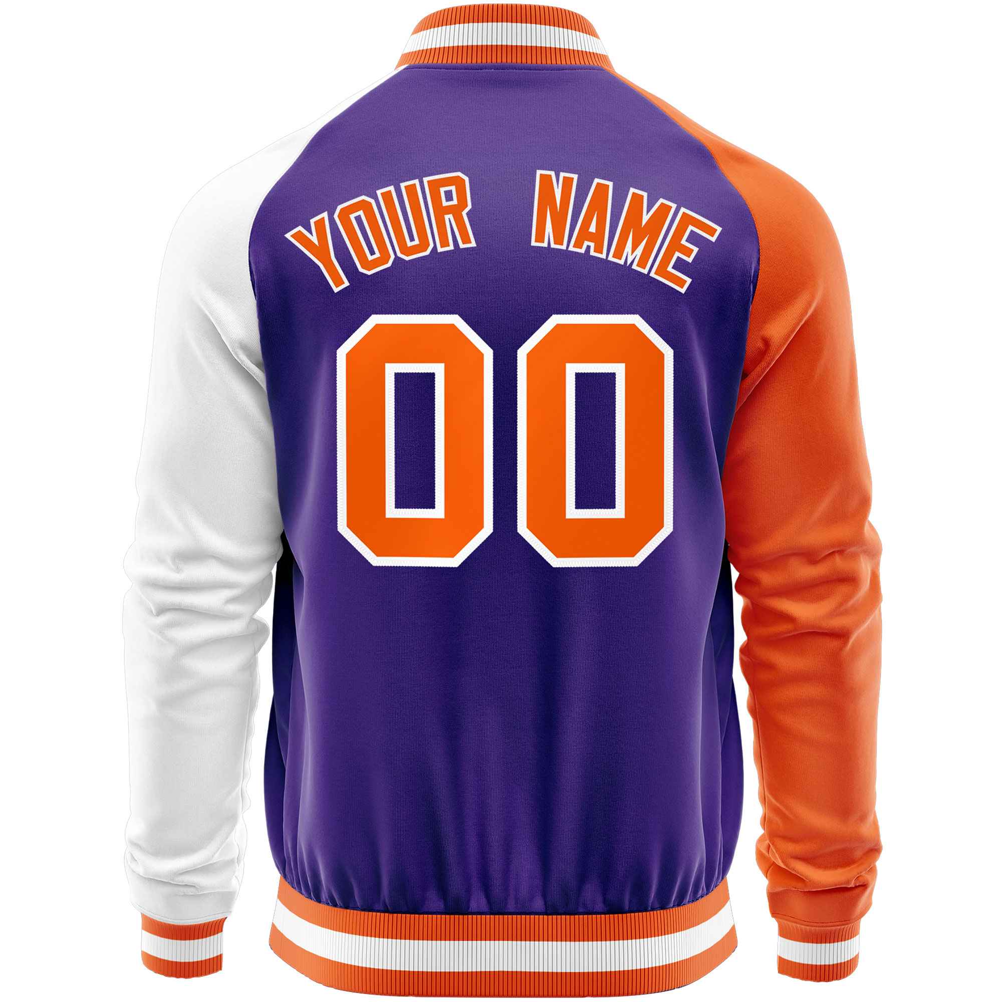 Custom Purple White-Orange Varsity Full-Zip Raglan Sleeves Letterman Baseball Jacket