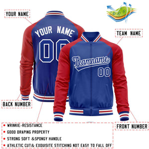 Custom Royal Red Varsity Full-Zip Raglan Sleeves Letterman Baseball Jacket