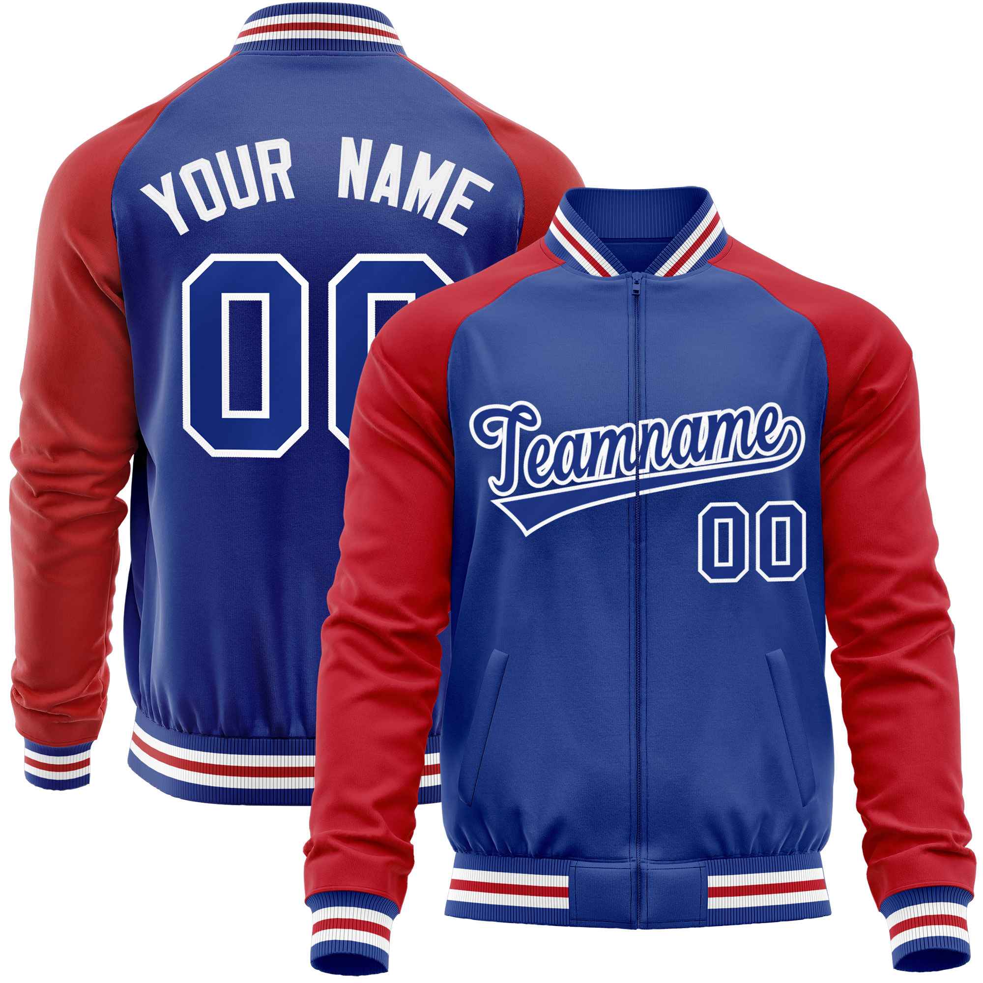 Custom Royal Red Varsity Full-Zip Raglan Sleeves Letterman Baseball Jacket