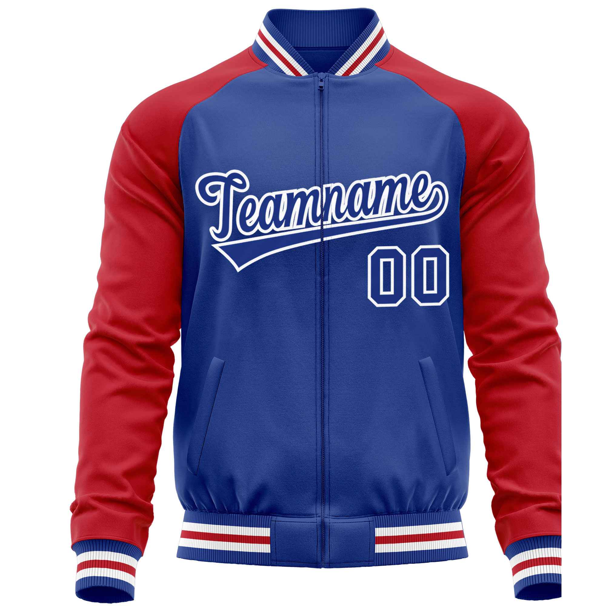 Custom Royal Red Varsity Full-Zip Raglan Sleeves Letterman Baseball Jacket