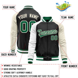 Custom Black Cream-White Varsity Full-Zip Raglan Sleeves Letterman Baseball Jacket