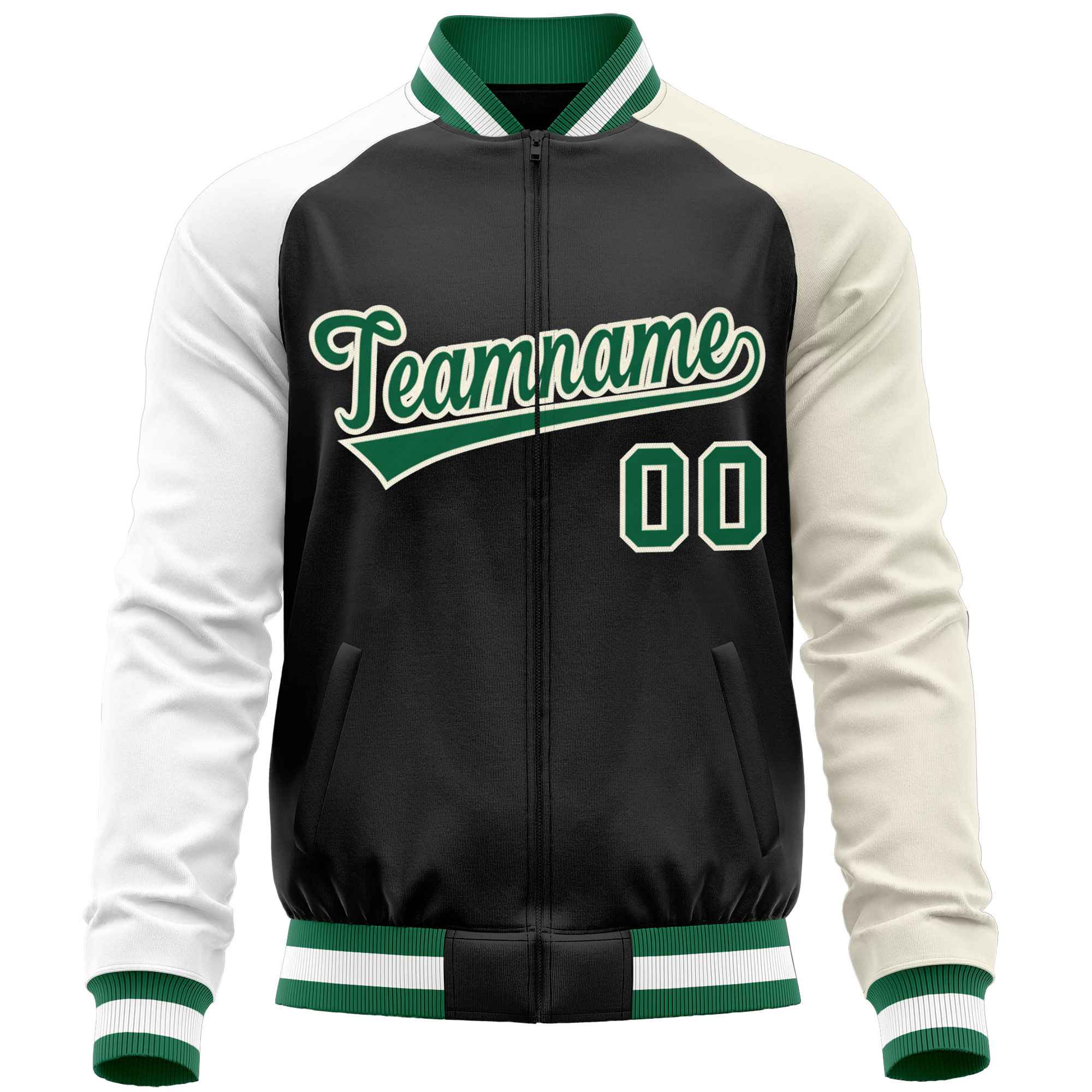 Custom Black Cream-White Varsity Full-Zip Raglan Sleeves Letterman Baseball Jacket