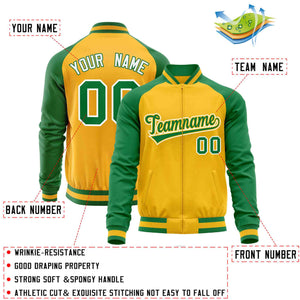 Custom Yellow Kelly Green Varsity Full-Zip Raglan Sleeves Letterman Baseball Jacket