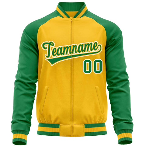 Custom Yellow Kelly Green Varsity Full-Zip Raglan Sleeves Letterman Baseball Jacket