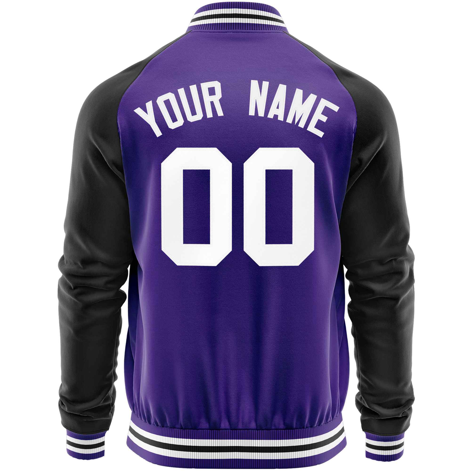 Custom Purple Black Varsity Full-Zip Raglan Sleeves Letterman Baseball Jacket