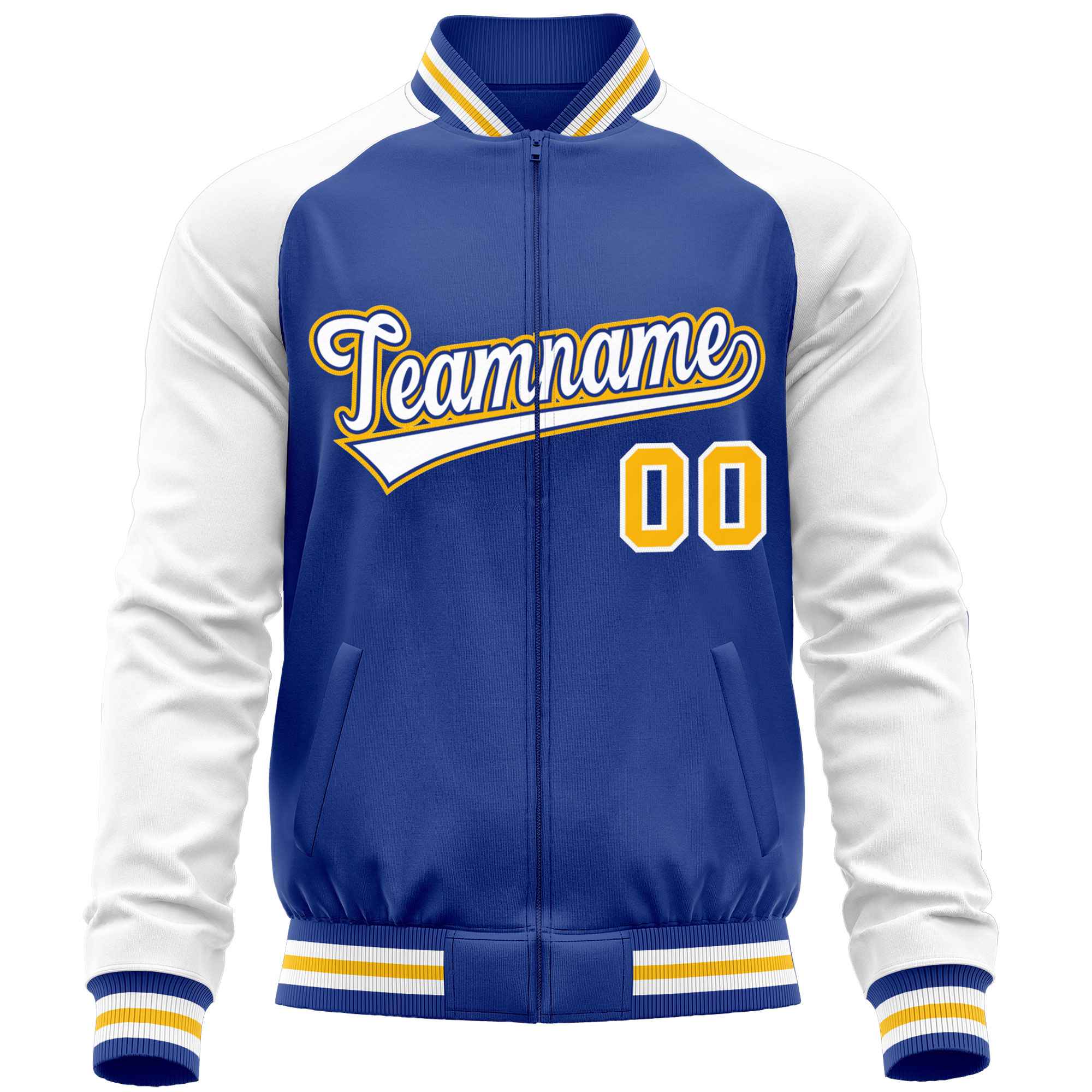 Custom Royal White Varsity Full-Zip Raglan Sleeves Letterman Baseball Jacket