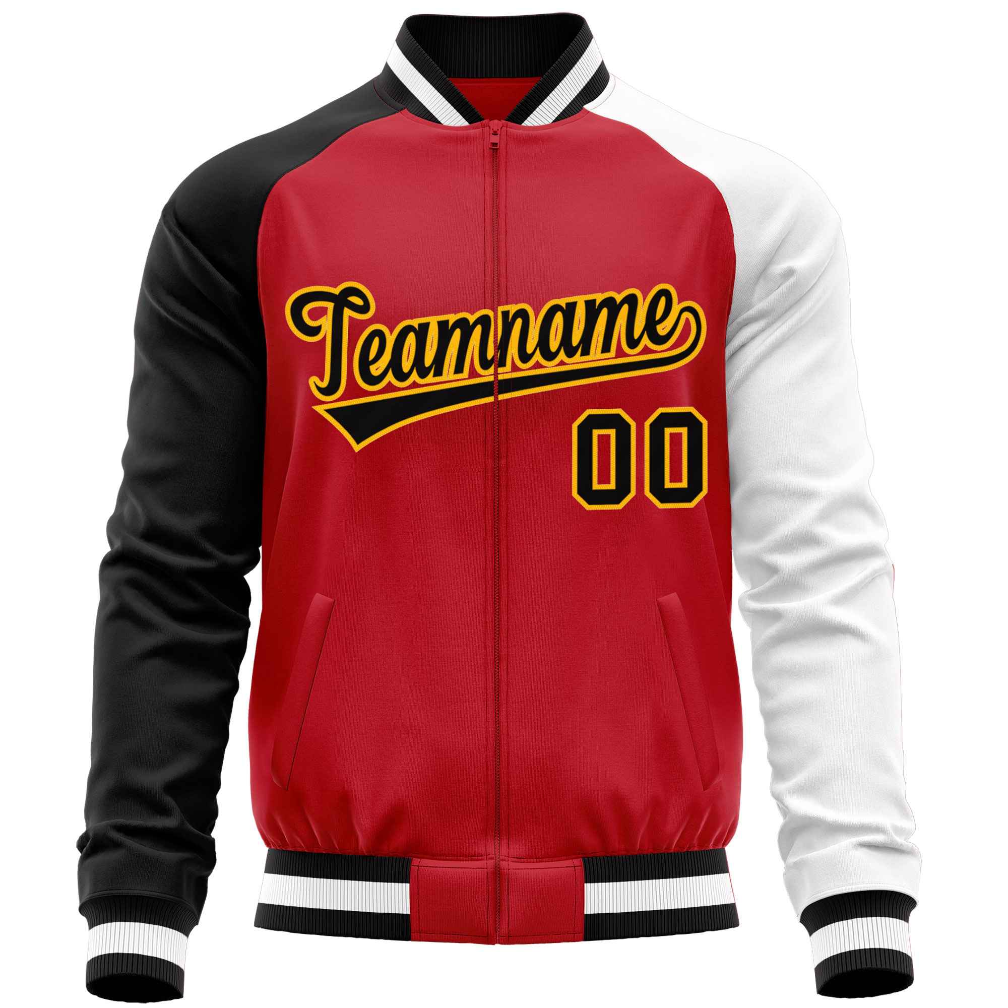 Custom Red White-Black Varsity Full-Zip Raglan Sleeves Letterman Baseball Jacket