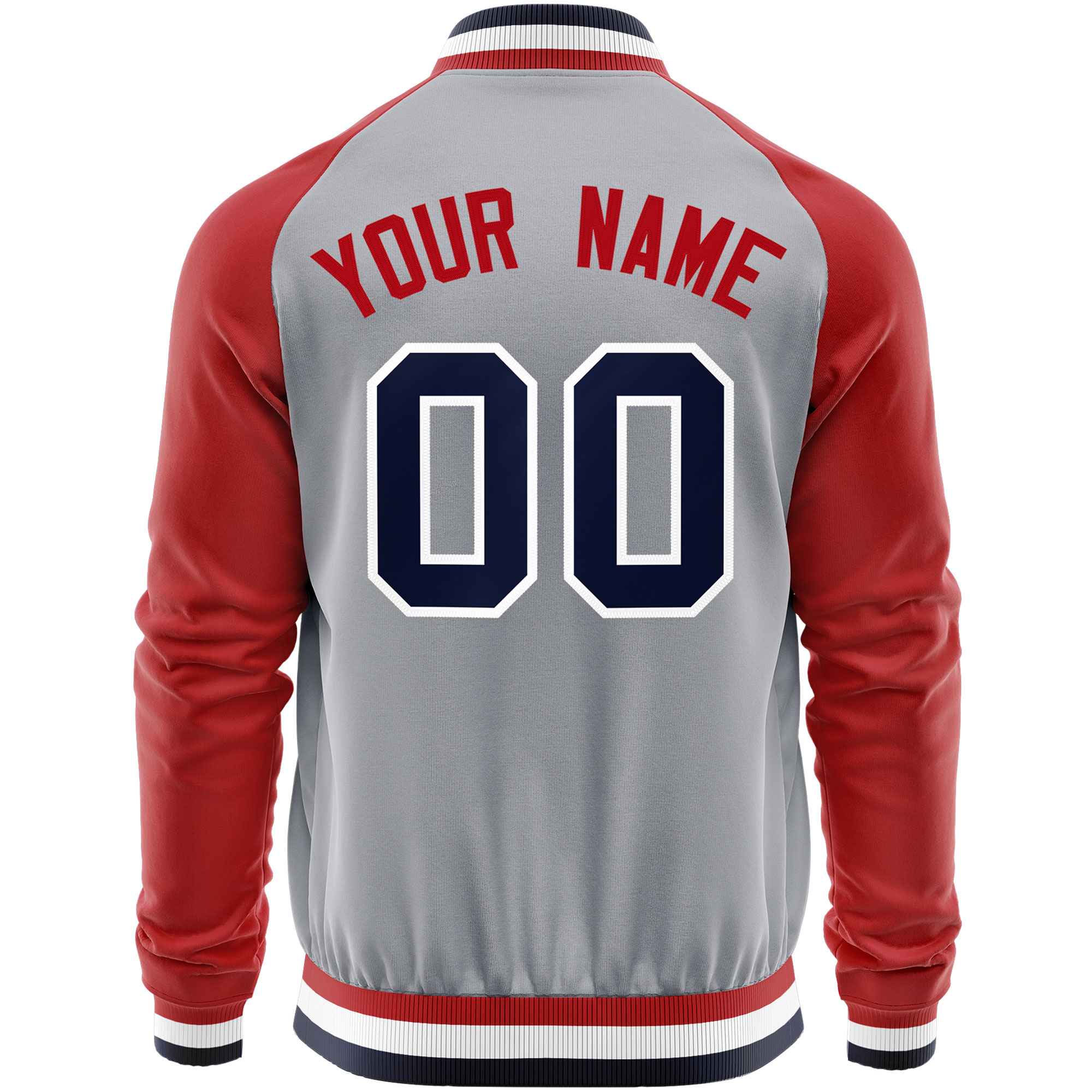 Custom Gray Red Varsity Full-Zip Raglan Sleeves Letterman Baseball Jacket