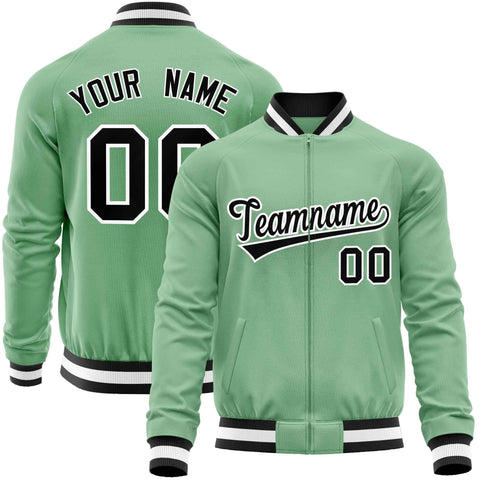 Custom Green Black Varsity Full-Zip Classic Style Letterman Baseball Jacket