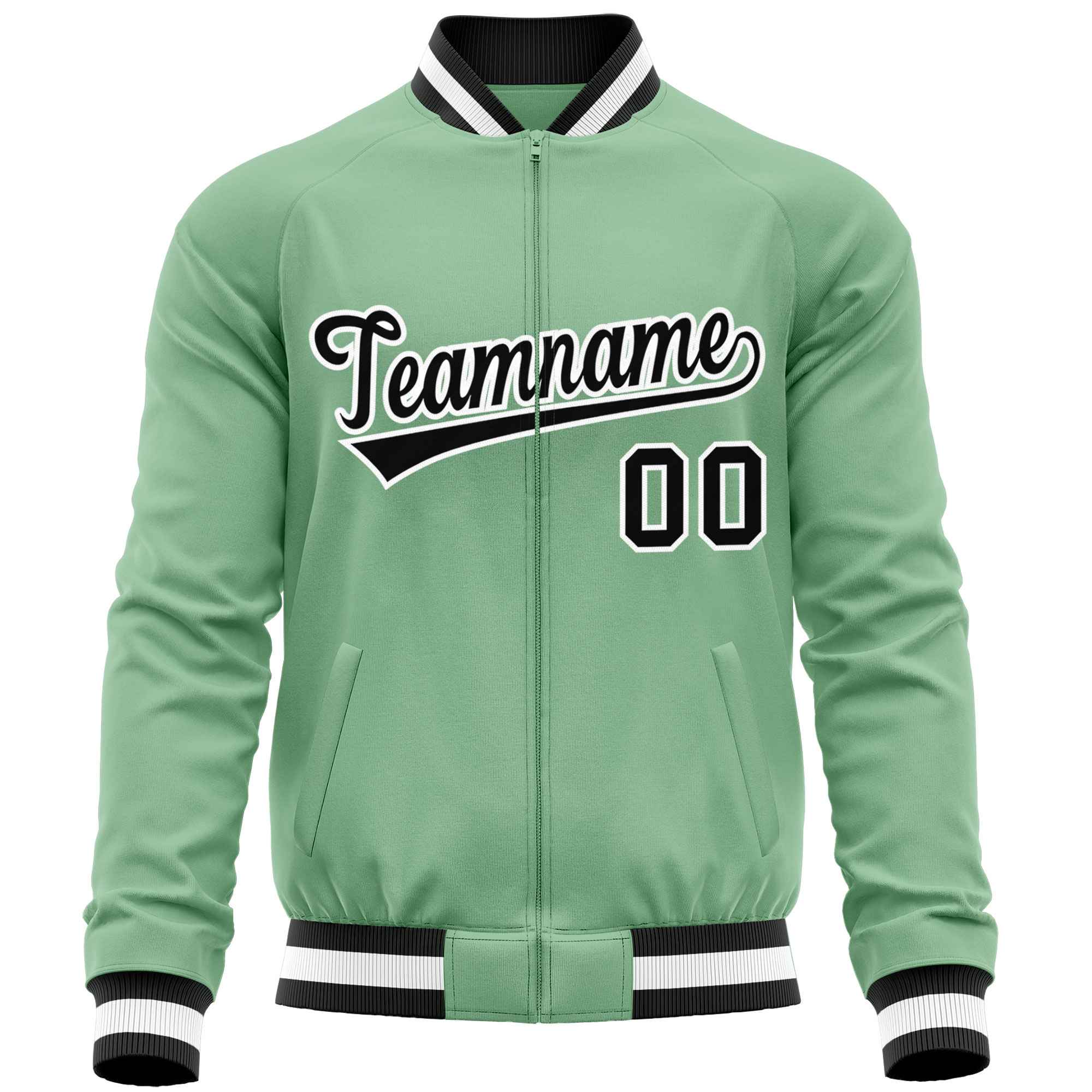 Custom Green Black Varsity Full-Zip Classic Style Letterman Baseball Jacket