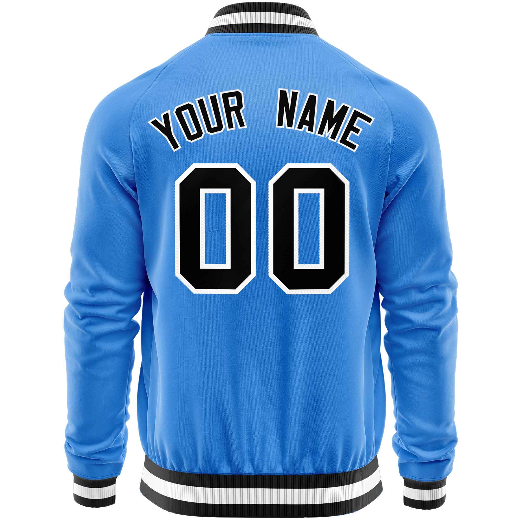 Custom Powder Blue Black Varsity Full-Zip Classic Style Letterman Baseball Jacket