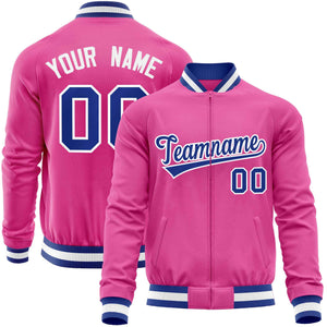 Custom Pink Royal Varsity Full-Zip Classic Style Letterman Baseball Jacket