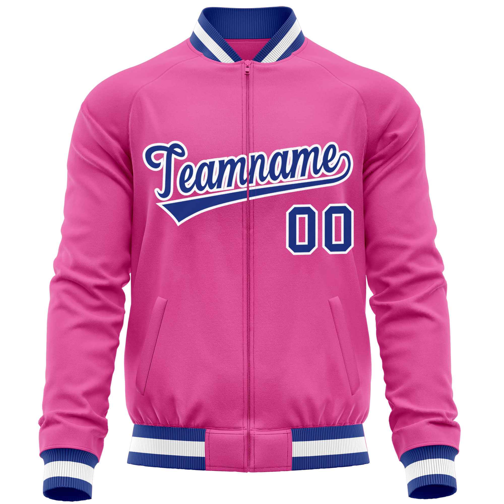 Custom Pink Royal Varsity Full-Zip Classic Style Letterman Baseball Jacket