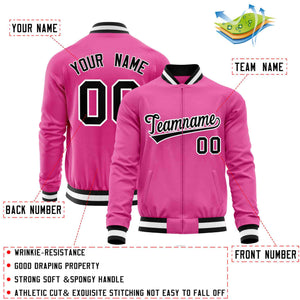 Custom Pink Black Varsity Full-Zip Classic Style Letterman Baseball Jacket