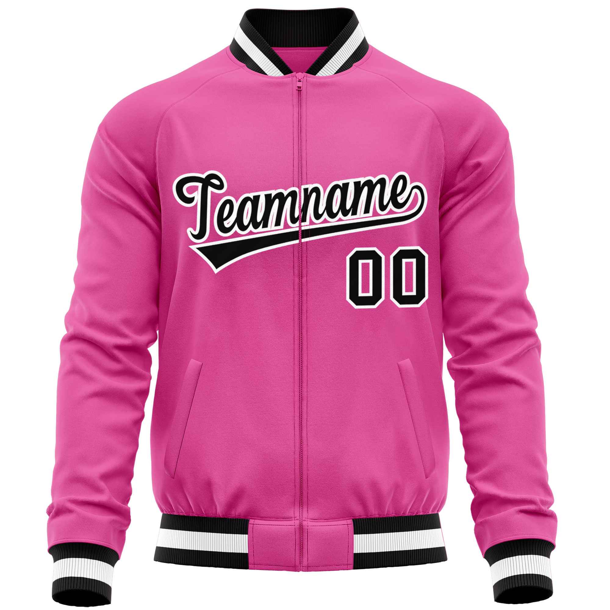 Custom Pink Black Varsity Full-Zip Classic Style Letterman Baseball Jacket