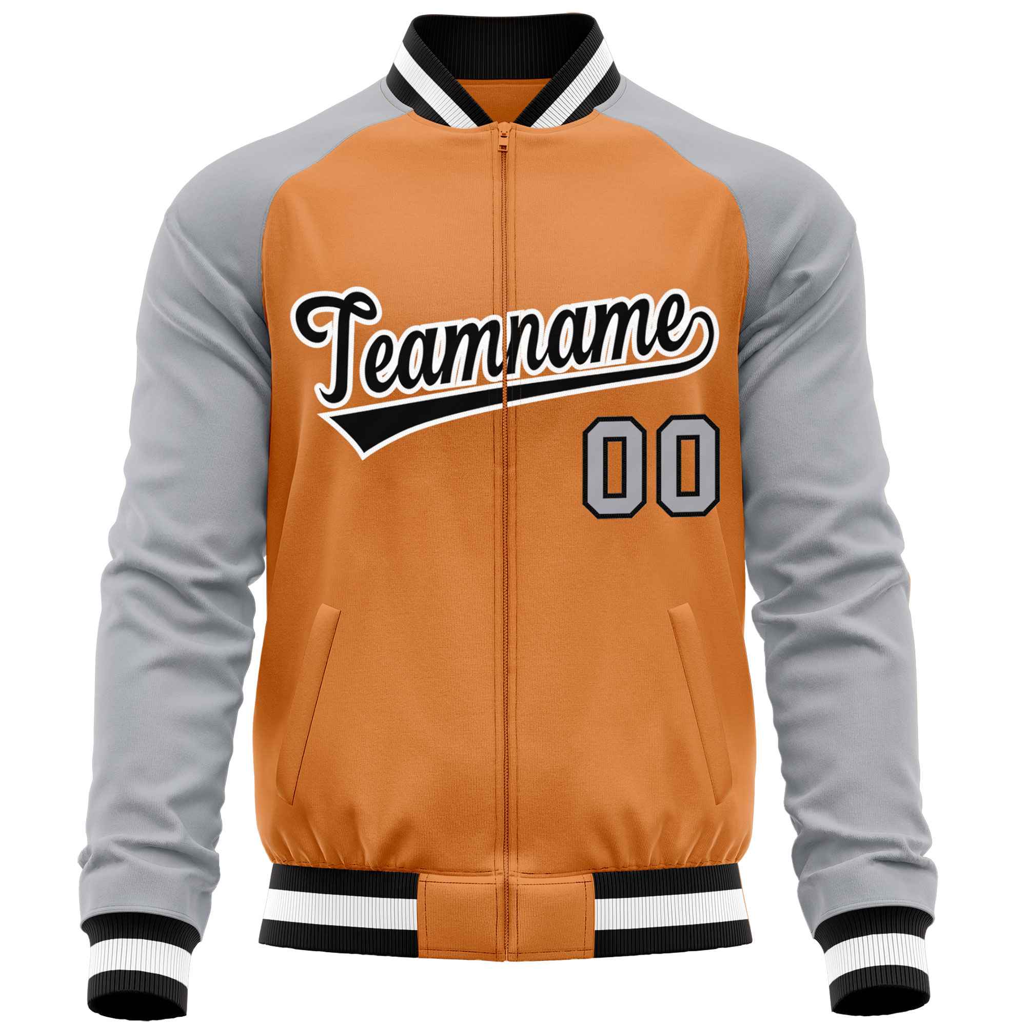 Custom Orange Gray Varsity Full-Zip Raglan Sleeves Letterman Baseball Jacket