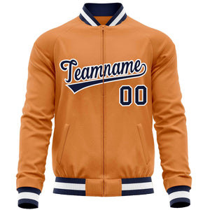 Custom Orange Navy Varsity Full-Zip Classic Style Letterman Baseball Jacket