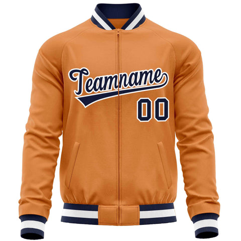 Custom Orange Navy Varsity Full-Zip Classic Style Letterman Baseball Jacket