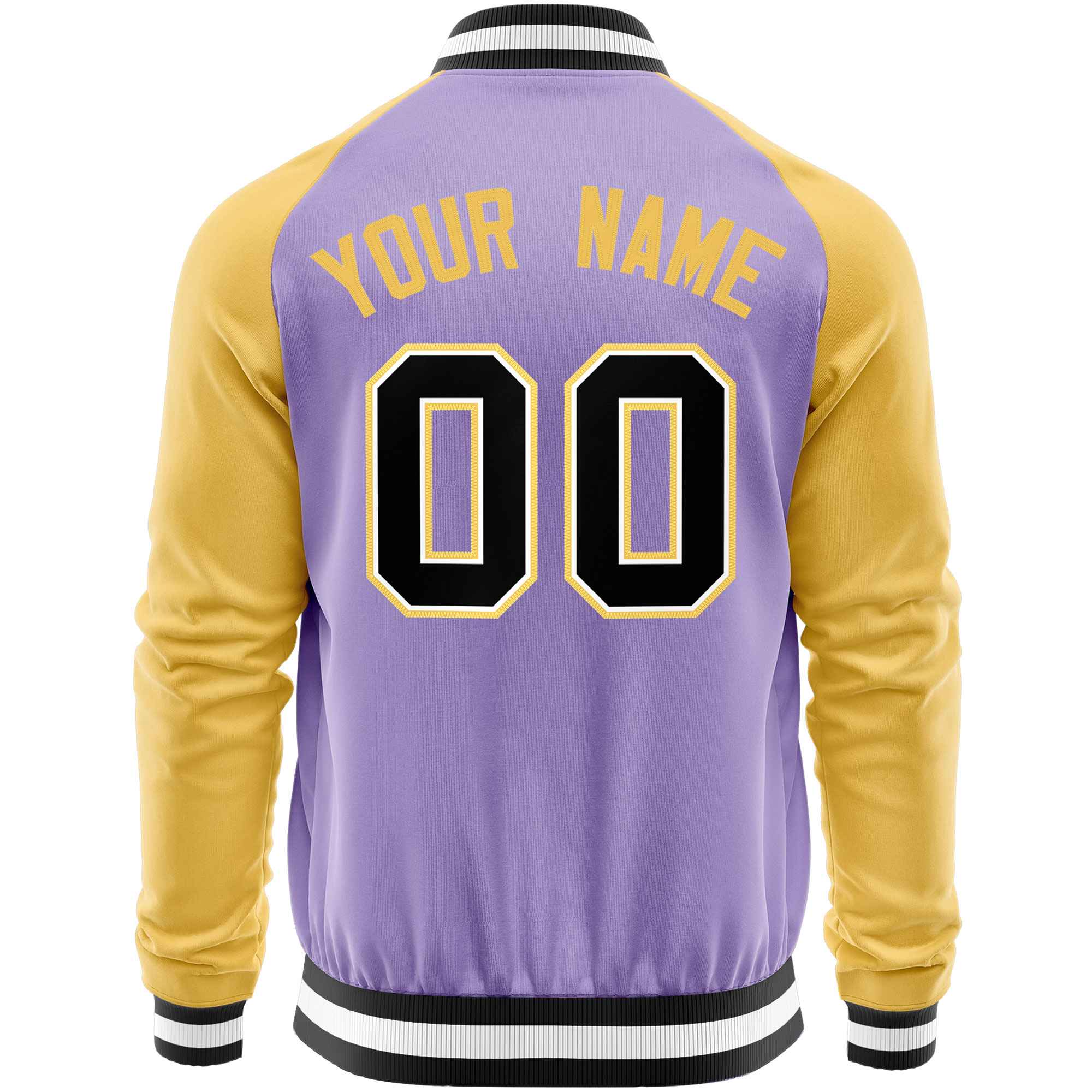 Custom Light Purple Yellow Varsity Full-Zip Raglan Sleeves Letterman Baseball Jacket