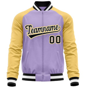 Custom Light Purple Yellow Varsity Full-Zip Raglan Sleeves Letterman Baseball Jacket