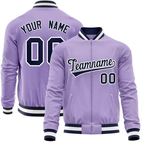 Custom Light Purple Navy Varsity Full-Zip Classic Style Letterman Baseball Jacket