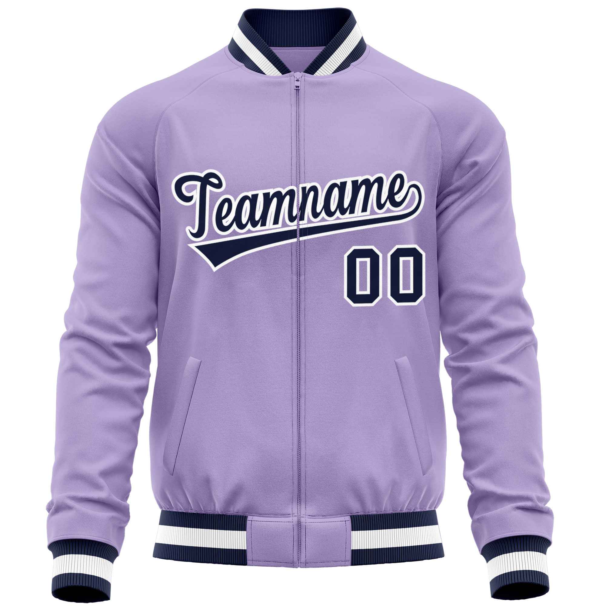 Custom Light Purple Navy Varsity Full-Zip Classic Style Letterman Baseball Jacket