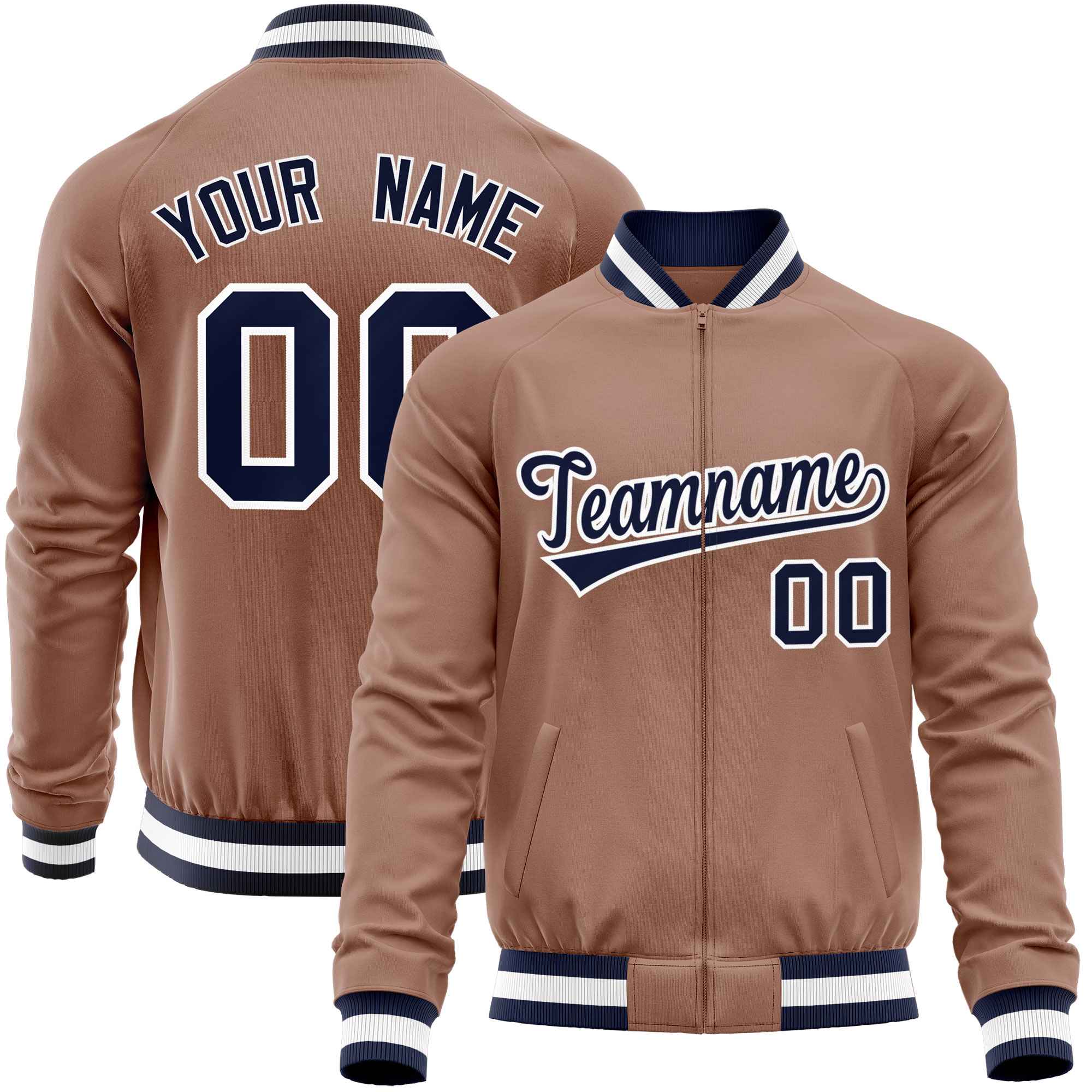 Custom Brown Navy Varsity Full-Zip Classic Style Letterman Baseball Jacket