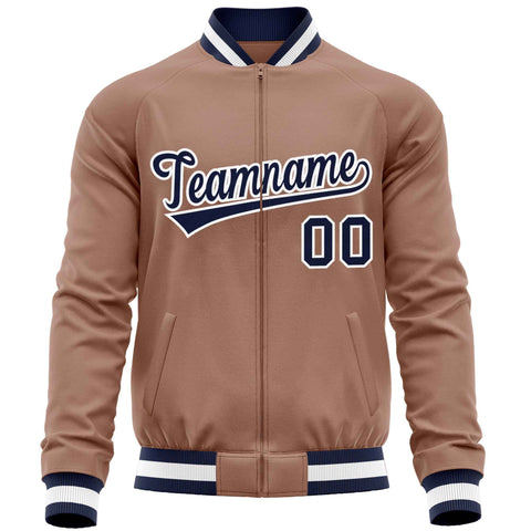 Custom Brown Navy Varsity Full-Zip Classic Style Letterman Baseball Jacket