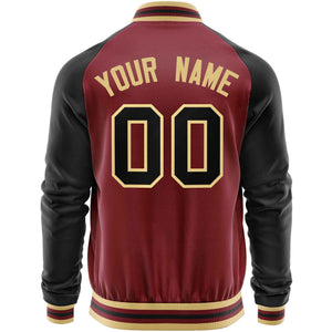 Custom Crimson Black Varsity Full-Zip Raglan Sleeves Letterman Baseball Jacket