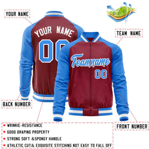 Custom Crimson Powder Blue Varsity Full-Zip Raglan Sleeves Letterman Baseball Jacket