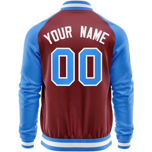 Custom Crimson Powder Blue Varsity Full-Zip Raglan Sleeves Letterman Baseball Jacket