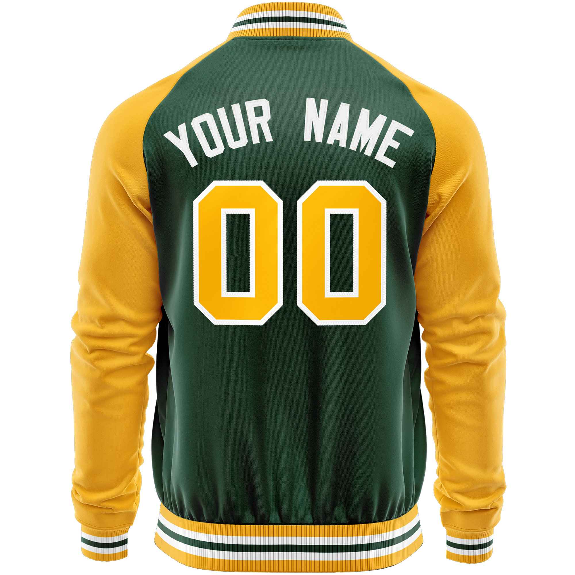 Custom Green Yellow Varsity Full-Zip Raglan Sleeves Letterman Baseball Jacket