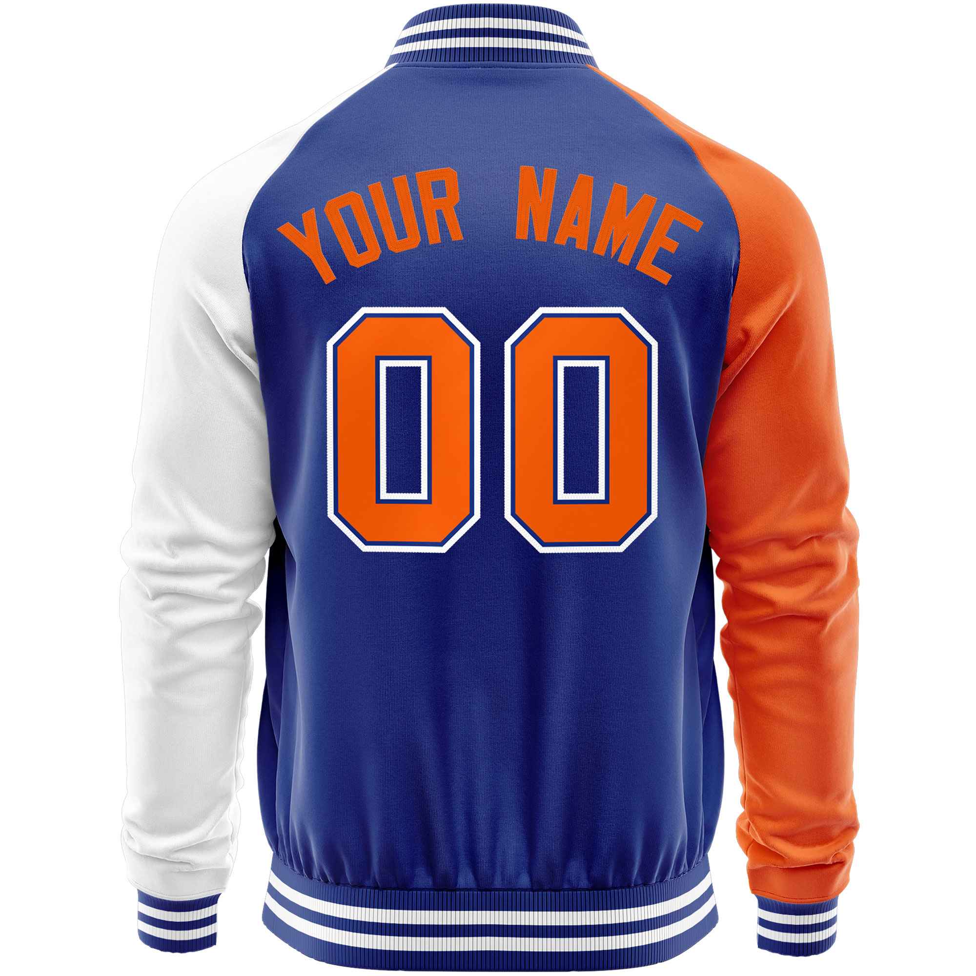 Custom Royal White-Orange Varsity Full-Zip Raglan Sleeves Letterman Baseball Jacket