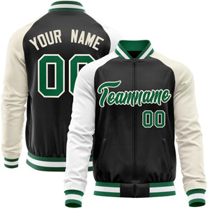 Custom Black Cream-White Varsity Full-Zip Raglan Sleeves Letterman Baseball Jacket