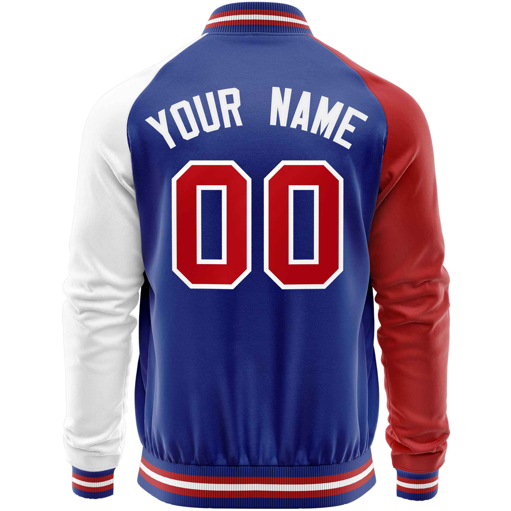 Custom Royal White-Red Varsity Full-Zip Raglan Sleeves Letterman Baseball Jacket