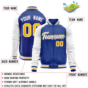 Custom Royal White Varsity Full-Zip Raglan Sleeves Letterman Baseball Jacket