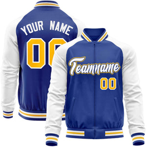 Custom Royal White Varsity Full-Zip Raglan Sleeves Letterman Baseball Jacket