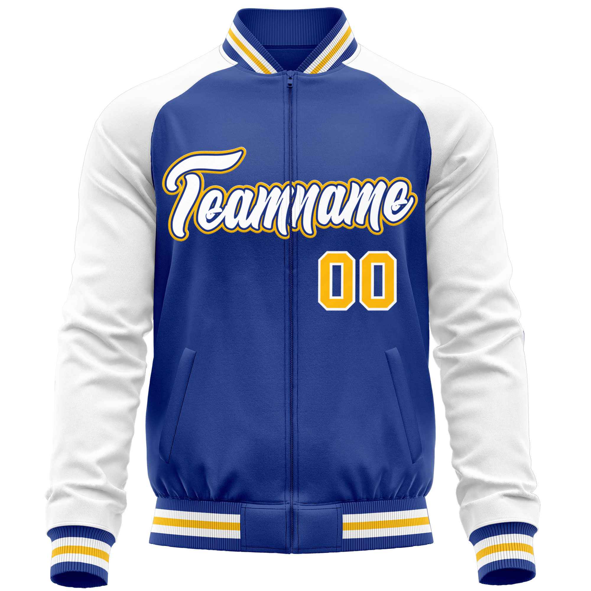 Custom Royal White Varsity Full-Zip Raglan Sleeves Letterman Baseball Jacket