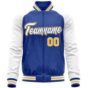 Custom Royal White Varsity Full-Zip Raglan Sleeves Letterman Baseball Jacket